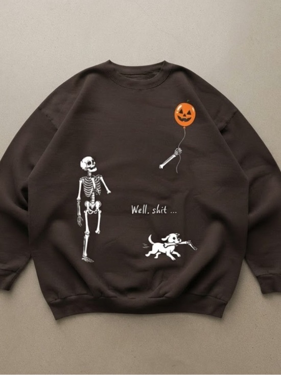Gildan Tops - Funny Skeleton Dog Pumpkin Balloon Graphic Brown Gildan Sweatshirt